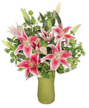 Pink Roses and Pink Lily - Vase –