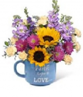 FAITH & LOVE FLORAL MUG COFFEE CUP FLORAL ARRANGMENT