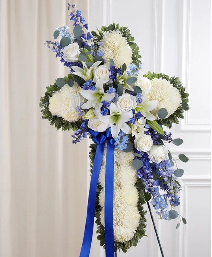 Faithful Friend Blue & White Standing Cross 