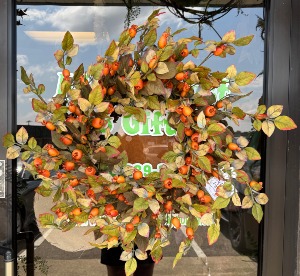 FALL BEADED FAUX GREENERY WREATH- APPROX 28 IN SILK WREATH 