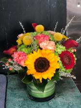 Fall bounty  Low and Dense vase Arranement 