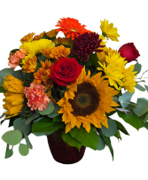 Fall Burst, red or amber Glass Vase Fresh arrangement