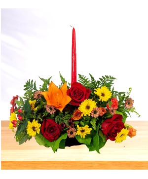 Fall Candle Centerpiece Dish Arrangement 
