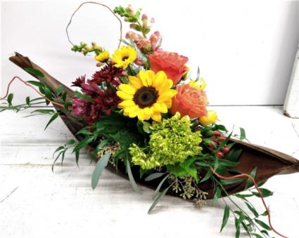 Fall Centerpiece Created in Palm Seed Pod 