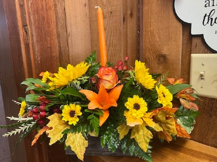 Fall Centerpiece Low centerpiece with Candle 