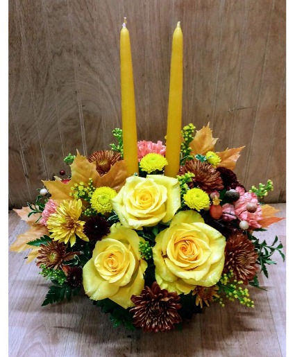 Fall centerpiece with yellow roses Arrangement