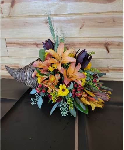 Fall Cornucopia Flower Arrangement