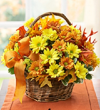 Fall Daisy Basket fresh in wicker