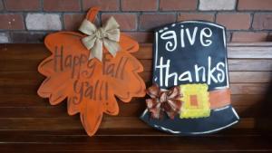 Fall Door Hangers Pilgrim Hat and Fall Leaf in Auburn, AL | AUBURN FLOWERS & GIFTS Fall Door Hangers Pilgrim Hat and Fall Leaf in Auburn, AL | AUBURN FLOWERS & GIFTS
