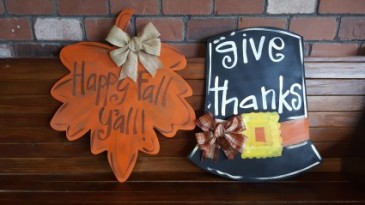 Fall Door Hangers Pilgrim Hat and Fall Leaf