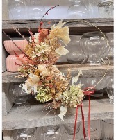 Fall dried floral wreath in warm butterscotch 