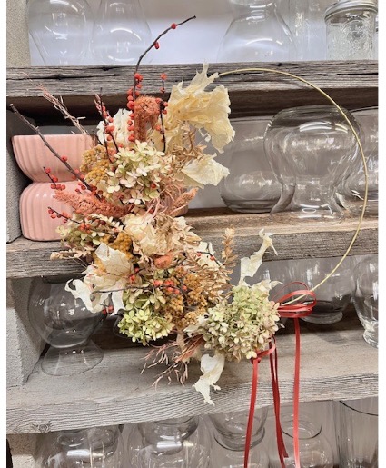 Fall dried floral wreath in warm butterscotch 