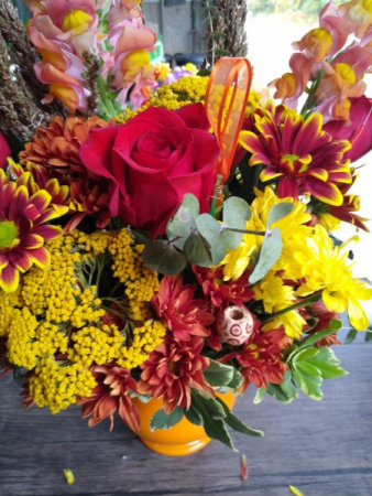 Fall Festival of Color bright vase of Autumn Flowers