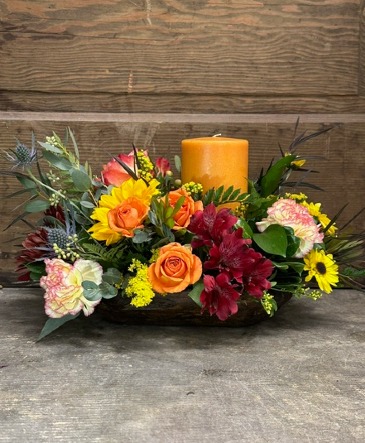 Fall Floral Natural Bread Bowl Centerpiece in Bozeman, MT | BOUQUETS AND MORE