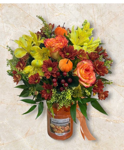 Fall flower candle  Yankee candle arrangement