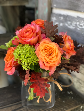Fall Free Spirit Roses with Hydrangea Fall Vase Arrangement