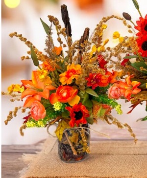 Fall Harvest Jar Silk Arrangement