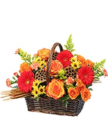 Fall In Flowers Basket Arrangement