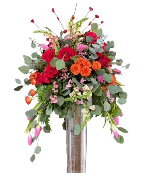 FALL IN LOVE MIX RED ORANGE AND PINK TALL ARRANGEMENT