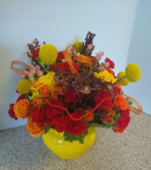 Fall Inspiration vase of decorated fall flowers 