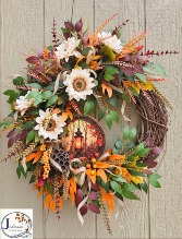 Fall 'Lantern Sign' Grapevine Wreath 