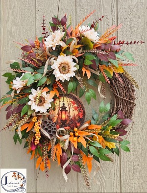 Fall 'Lantern Sign' Grapevine Wreath 