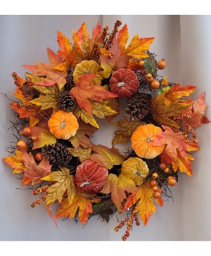Fall Leaves, Pumpkins, and Pinecones Silk Wreath