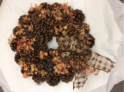 Fall Pinecone Wreath with Glitter bow Artificial
