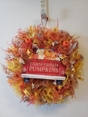 Fall pumpkin red truck wreath