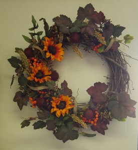 Fall silk wreath in yellow, orange and burgundy Silk wreath