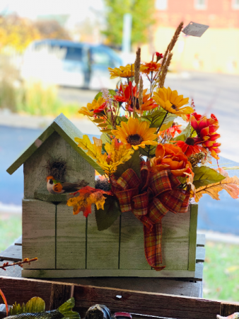 Fall themed silk arrangement birdhouse  
