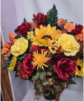 Fall togetherness  Faux  silk  graveside arrangement. 