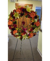 Fall Tone Wreath with Hearted Rose 