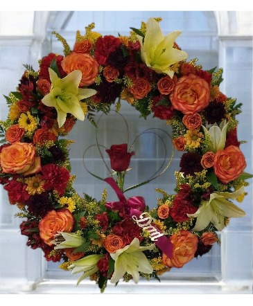 Fall Tone Wreath with Hearted Rose  in Lebanon, NH | LEBANON GARDEN OF EDEN FLORAL SHOP & GIFTS