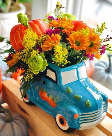 Fall Truck Floral Arrangement  Autumn Arrangements in Morehead City, NC | Sandy's Flower Shoppe