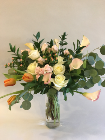 Fall Tulips and Callas Vase arrangement