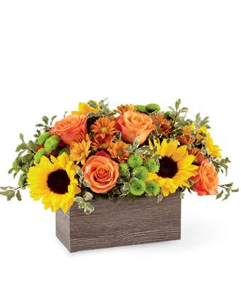Fall Wooden Box Arrangement, Wooden Crates For Flower Arrangements
