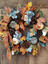 Fall Wreath With Ribbons Silk Flowers Arrangement