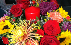 Family Holiday Fall Centerpiece with pillar candle in Bethel, CT | BETHEL FLOWER MARKET OF STONY HILL Family Holiday Fall Centerpiece with pillar candle in Bethel, CT | BETHEL FLOWER MARKET OF STONY HILL