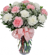 Fancy Pink and White Carnations Vase Arrangement 