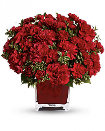 Fancy Red Carnation Vase Cube Vase Arrangement