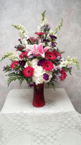 Fantasy Pinks Mixed flowers funeral vase
