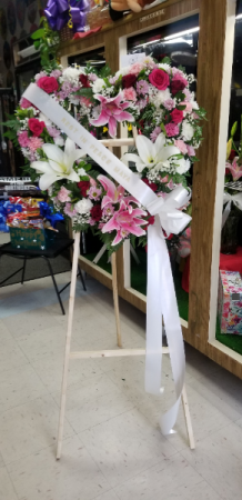 Farewell Heart W/ Banner Heart Funeral Wreath on Easel