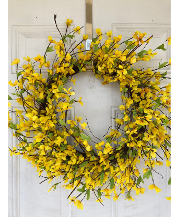 Faux Forsythia Wreath Faux Wreath in Darien, CT | DARIEN FLOWERS