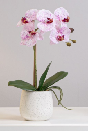 Faux Single Stem Potted Pink Orchid Silk Flowers