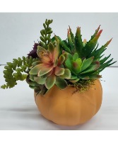 Faux Succulent Pumpkin Arrangement 