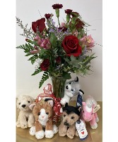 FBC Vday feature Fresh arrangement with Plush Animal