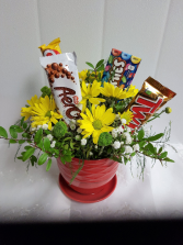 Candy-Chocolate Bar Twist-requires 24 hr notice vase and/or container may be subbed depending on stock