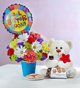 Feel Better Soon, Love You MUCH! Flowers, bear, cookies, balloon + your love!