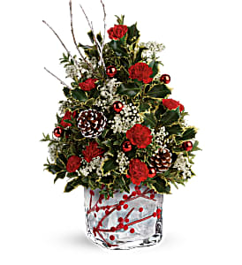 Festive Berries and Holly Tree Arrangement